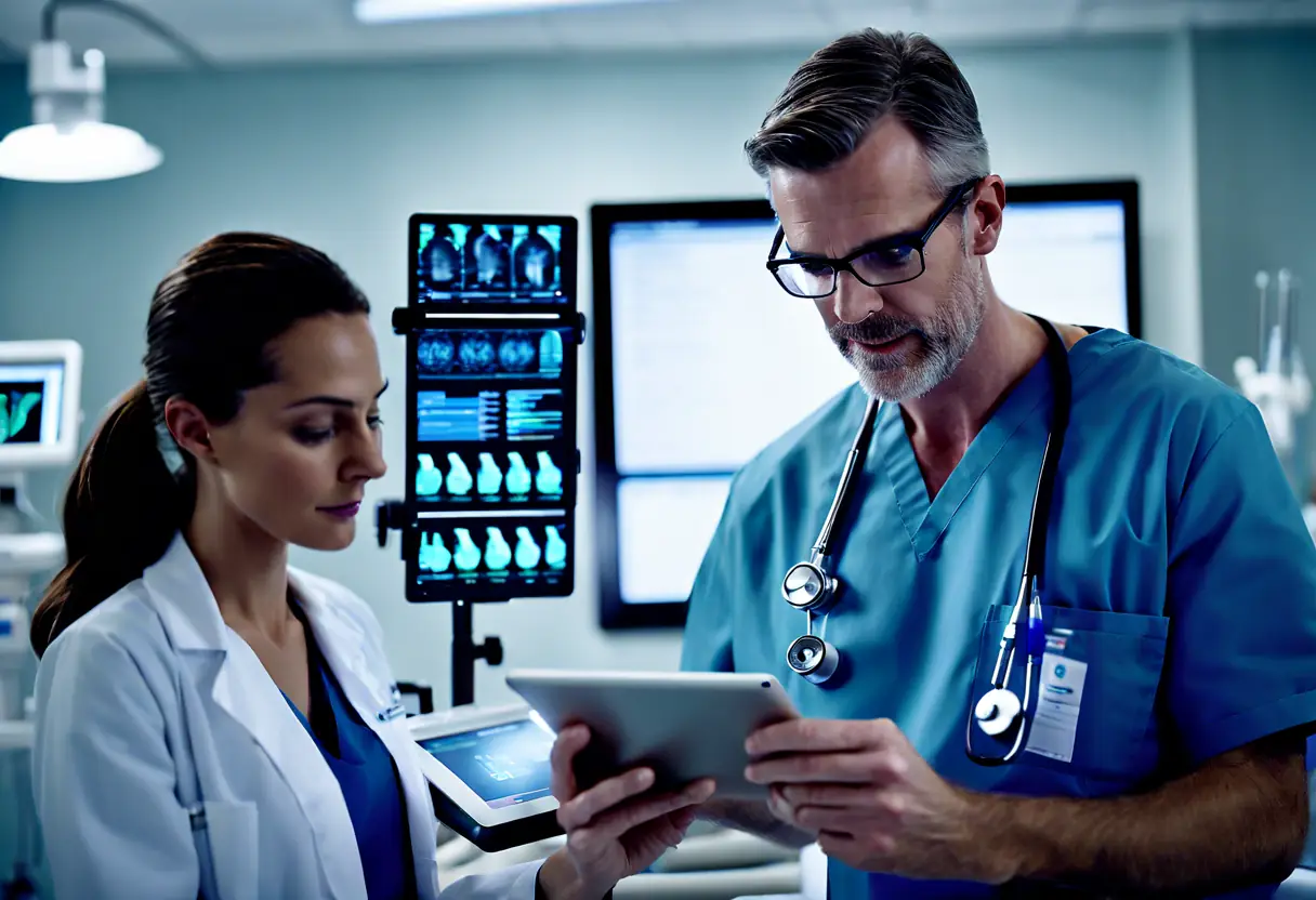 A healthcare professional analyzing website analytics on a tablet, showcasing a successful SEO campaign.