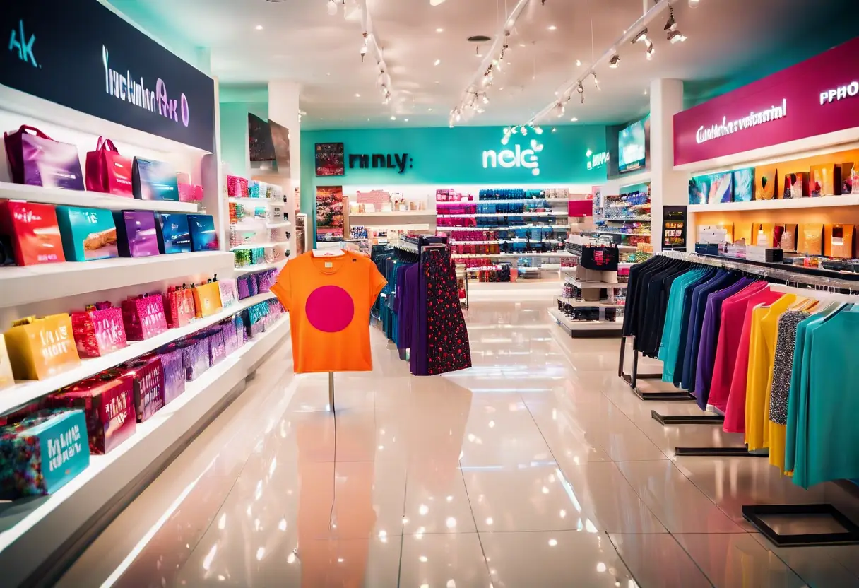 A successful digital marketing campaign displayed in a retail store, featuring vibrant products and promotional materials.